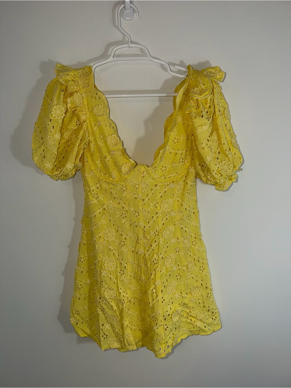 For Love & Lemons Natalia Eyelet Puff Sleeve Mini Dress In Yellow small - Picture 4 of 13